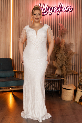 Robe De Fiançailles Grande Taille Longue Blanc ABU3730