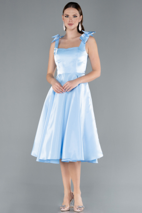 Robe de Cérémonie Midi Satin Bleu clair ABK2285