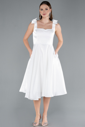 Robe de Cérémonie Midi Satin Blanc ABK2285