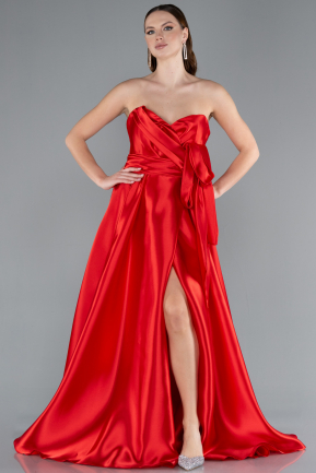 Robe de Soirée Longue Satin Rouge ABU4774