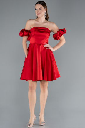 Robe de Cérémonie Courte Satin Rouge ABK2215