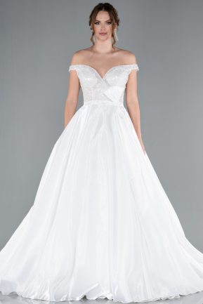 Robes de Mariage Longue Satin Blanc ABG091