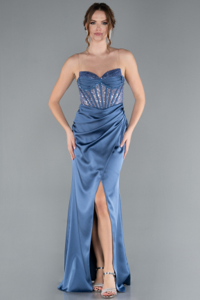 Robe de Soirée Longue Satin Indigo ABU4568