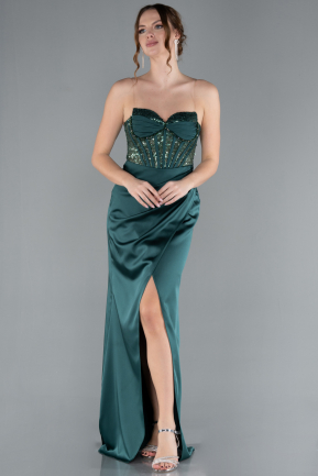 Robe de Soirée Longue Satin Émeraude ABU4568