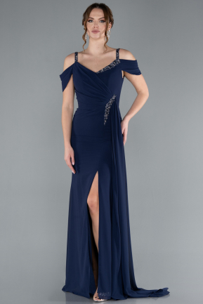 Robe de Soirée Longue Mousseline Bleu Marine ABU4767