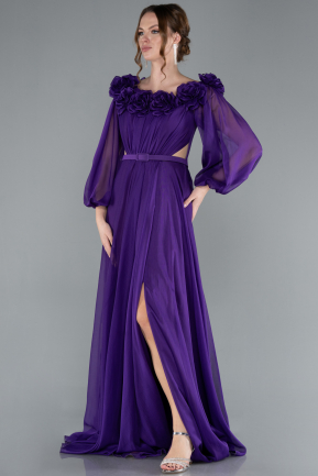 Robe De Soirée Mousseline Longue Violet ABU4130