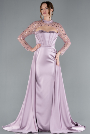 Robe de Soirée Longue Satin Lavande claire ABU4765