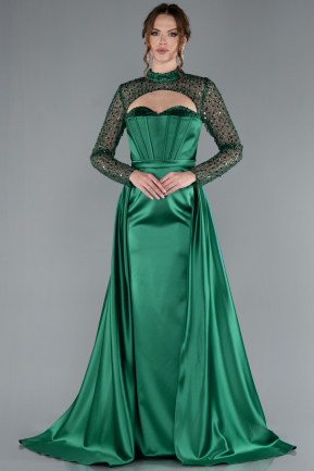 Robe de Soirée Longue Satin Émeraude ABU4765