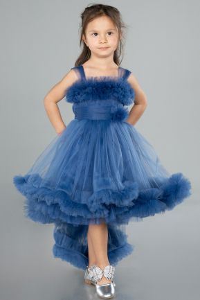 Robe de Soirée Enfants Devant Court Dos Long Indigo ABO112