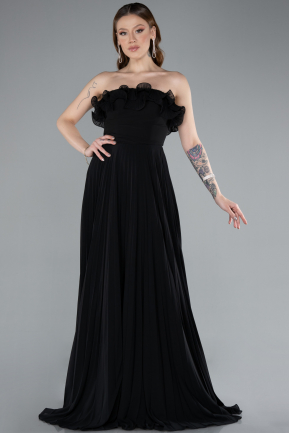 Robe de Soirée Longue Mousseline Noir ABU4866