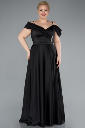 Robe Grande Taille Longue Satin Noir ABU4869
