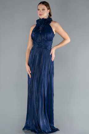 Robe de Soirée Longue Mousseline Bleu Marine ABU4811