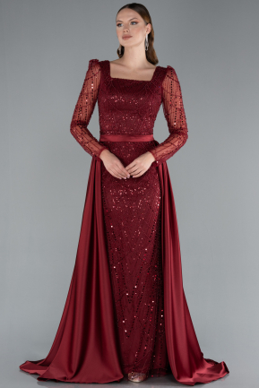 Robe De Soirée Longue Rouge Bordeaux ABU4603