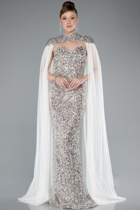Robe de Soirée Longue Squameuse Beige ABU4910