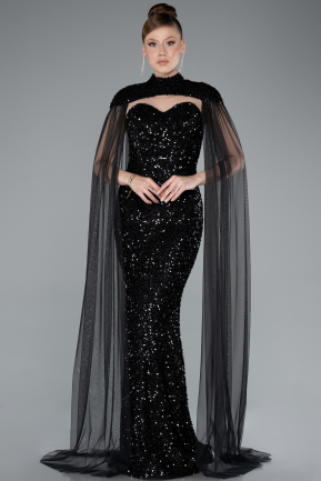 Robe de Soirée Longue Squameuse Noir ABU4910
