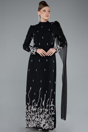 Tenue de Soirée Voilée Longue Noir ABU4931