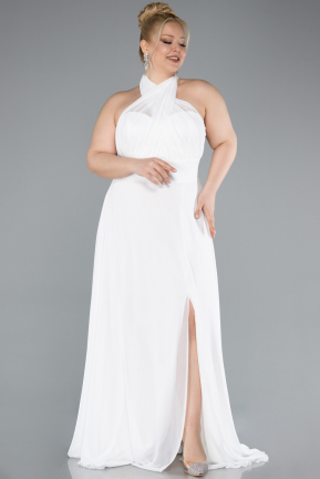 Robe Grande Taille Longue Mousseline Blanc ABU4951