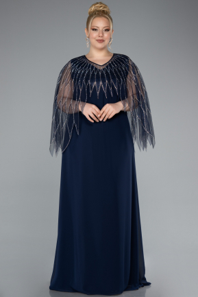 Robe De Soirée Grande Taille Mousseline Longue Bleu Marine ABU4888
