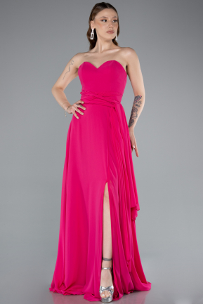 Robe de Soirée Longue Mousseline Fushia ABU4965