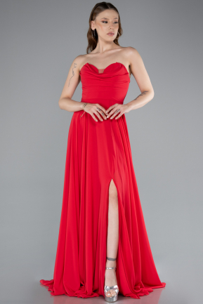 Robe de Soirée Longue Mousseline Rouge ABU4966