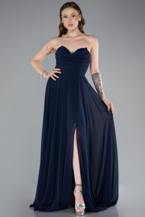Robe de Soirée Longue Mousseline Bleu Marine ABU4966