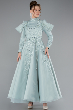 Robe de Soirée Voilée Midi Menthe ABK2351