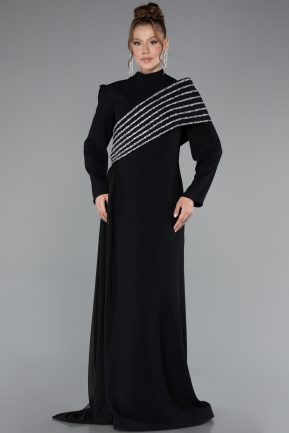 Tenue de Soirée Voilée Longue Noir ABU4976