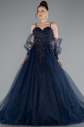 Robe De Fiançailles Grande Taille Longue Bleu Marine ABU3822