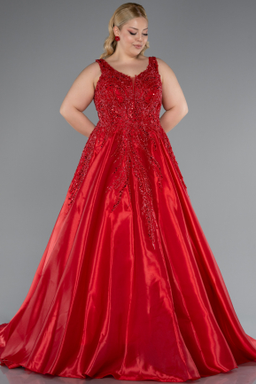 Robe De Fiançailles Grande Taille Longue Rouge ABU3618