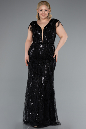 Robe Grande Taille Longue Squameuse Noir ABU6146