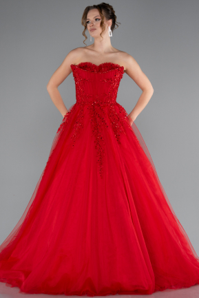 Robe De Fiançailles Grande Taille Longue Rouge ABU4453