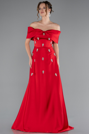 Robe de Soirée Longue Satin Rouge ABU5015