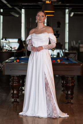 Robe de Soirée Longue Satin Blanc ABU5054