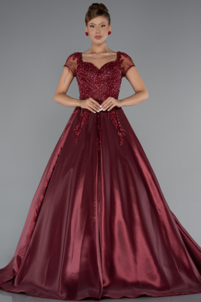 Robe De Fiançailles Grande Taille Longue Rouge Bordeaux ABU4470