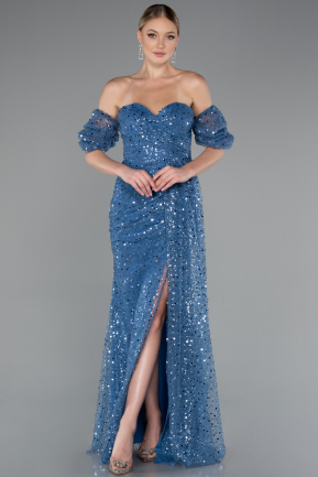 Robe de Soirée Longue Squameuse Indigo ABU5075