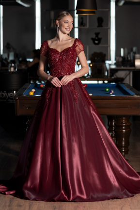 Robe Haute Couture Longue Rouge Bordeaux ABU4449