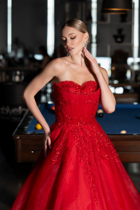 Robe De Soirée De Créateur Longue Rouge ABU4431