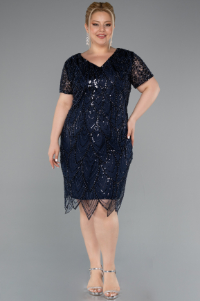 Robe De Invitation Grande Taille Courte Bleu Marine ABK2380
