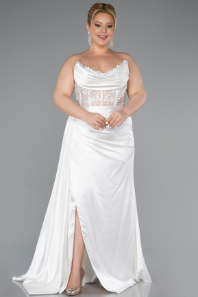 Robe De Graduation Grande Taille Satin Longue Blanc ABU3855
