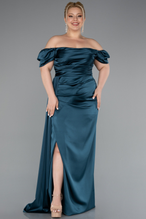 Robe De Soirée Grande Taille Satin Longue Vert Pétrole ABU1626
