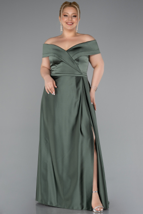 Robe De Soirée Grande Taille Satin Longue Kaki ABU2355