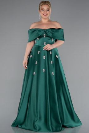 Robe De Soirée Grande Taille Satin Longue Émeraude ABU4998