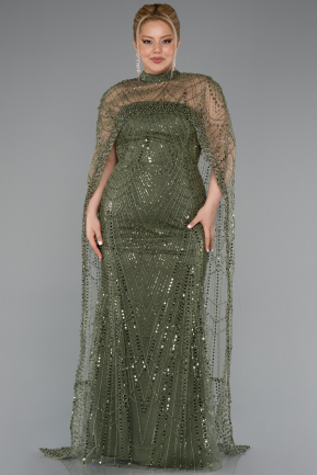 Robe De Soirée Grande Taille Longue Perlé Kaki ABU5010