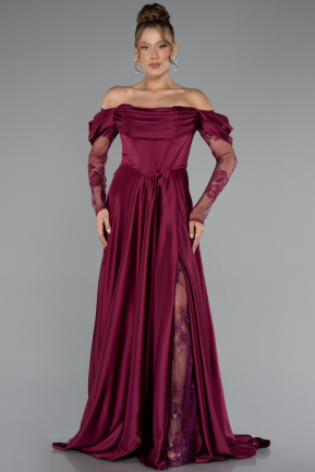 Robe de Soirée Longue Satin Prune ABU6356