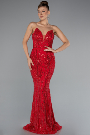 Robe Queue De Poisson Squameuse Longue Rouge ABU5112