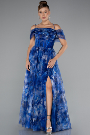 Robe de Soirée Longue Bleu Saxe ABU5133