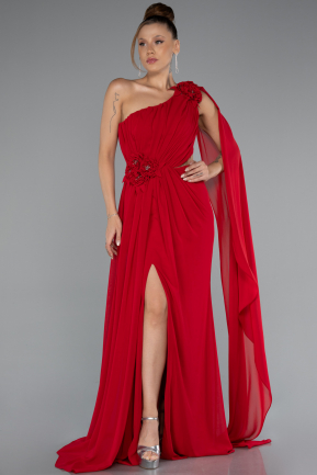Robe de Soirée Longue Mousseline Rouge ABU5144