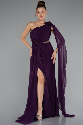 Robe de Soirée Longue Mousseline Violet ABU5144