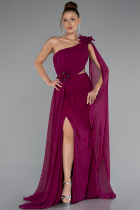 Robe de Soirée Longue Mousseline Prune ABU5144