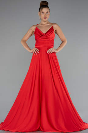Robe de Soirée Longue Satin Rouge ABU5146